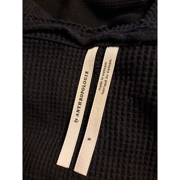 Anthropologie Thermal Waffle Knit Top Women's Sz S Black Boxy Oversized Raw Edge - Picture 4 of 8